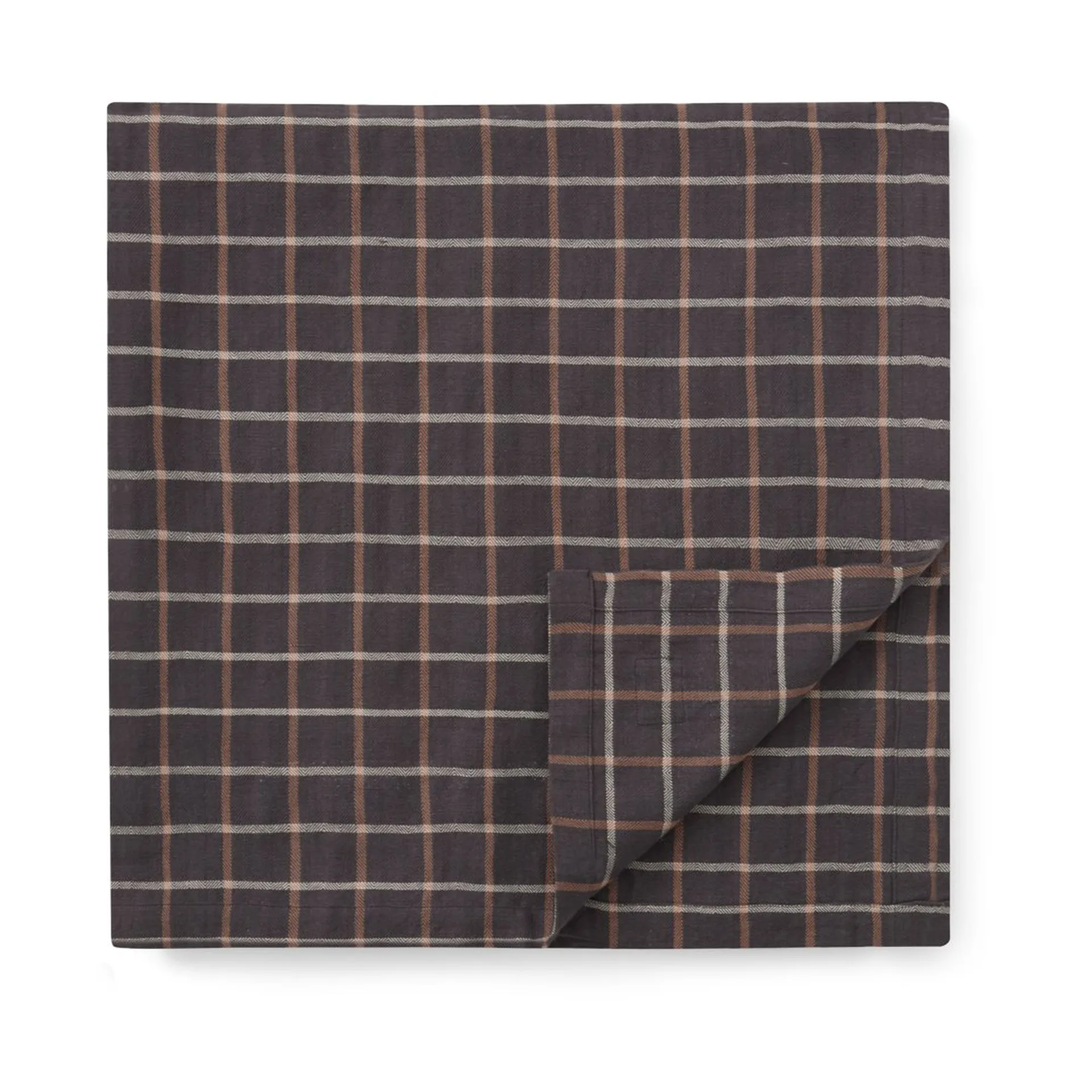 Mantel Checked Cotton Linen 150x350 cm, Dark gray-beige Lexington