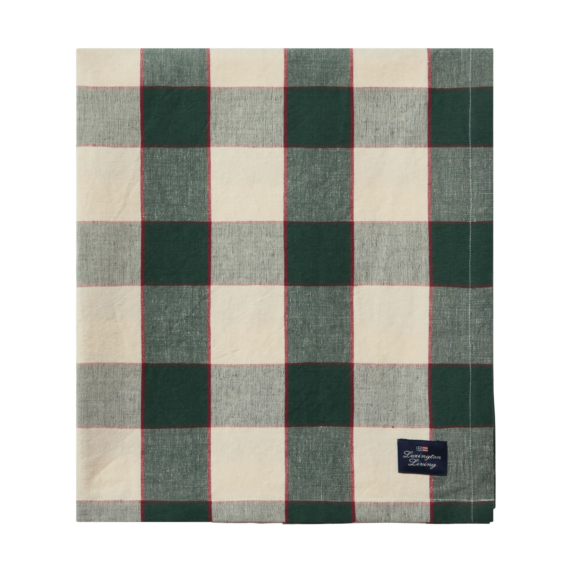Mantel Checked Cotton Linen 150x350 cm, Green-light beige-red Lexington