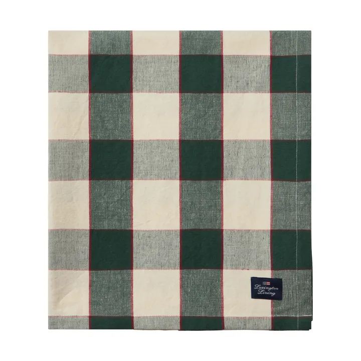 Mantel Checked Cotton Linen 150x350 cm - Green-light beige-red - Lexington