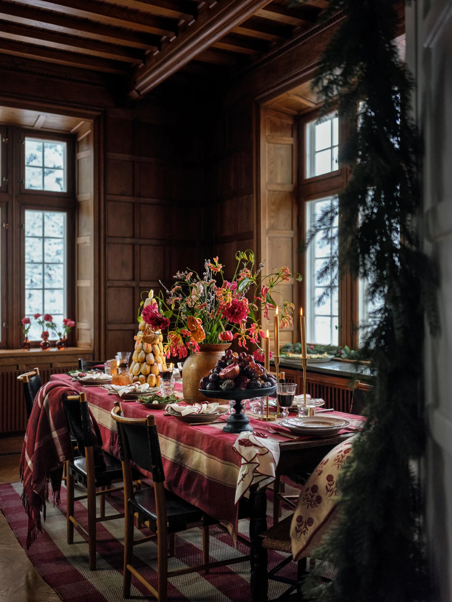 Mantel Checked linen-cotton 150x250 cm, Rojo-beige Lexington