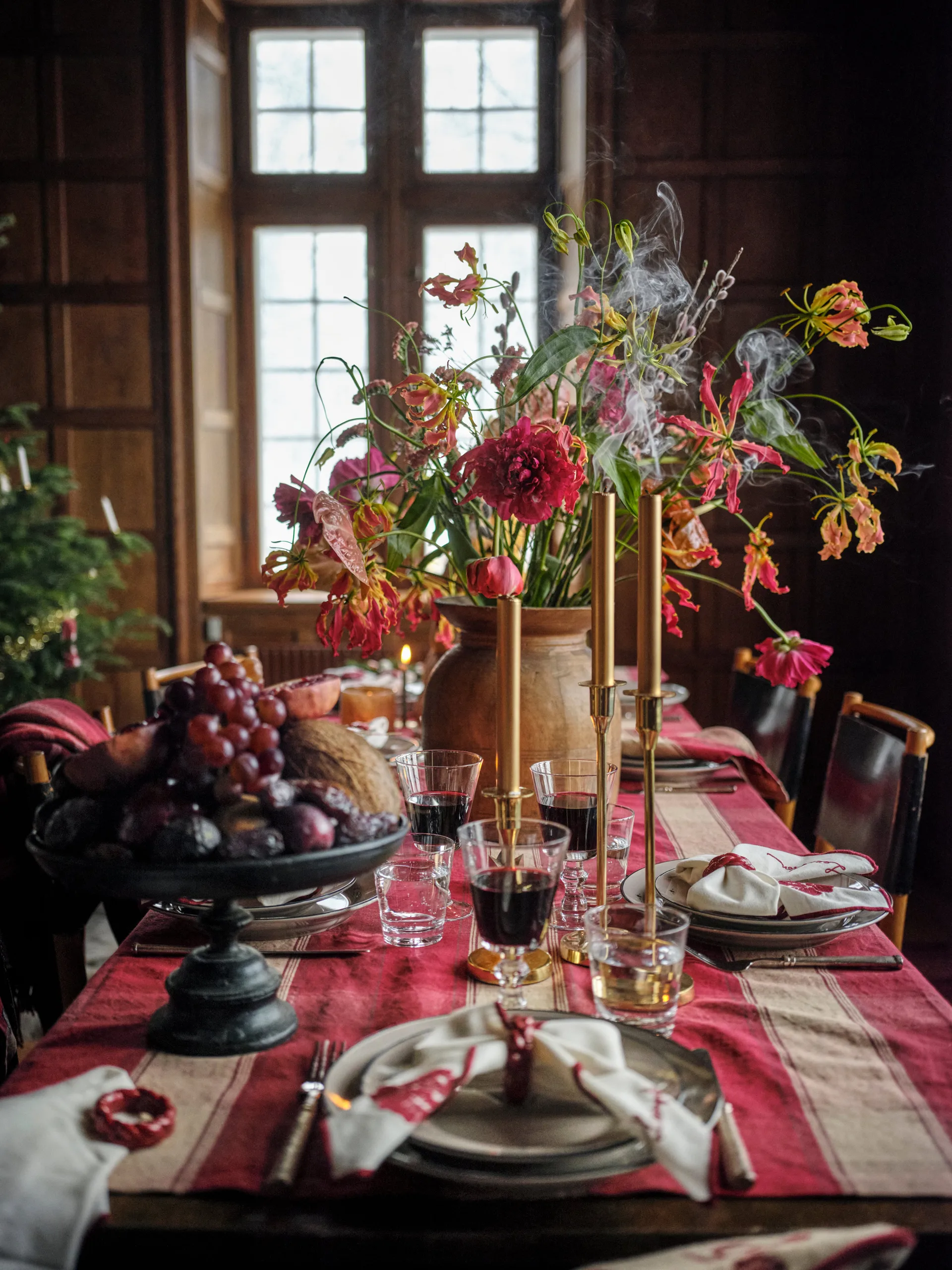 Mantel Checked linen-cotton 150x250 cm, Rojo-beige Lexington