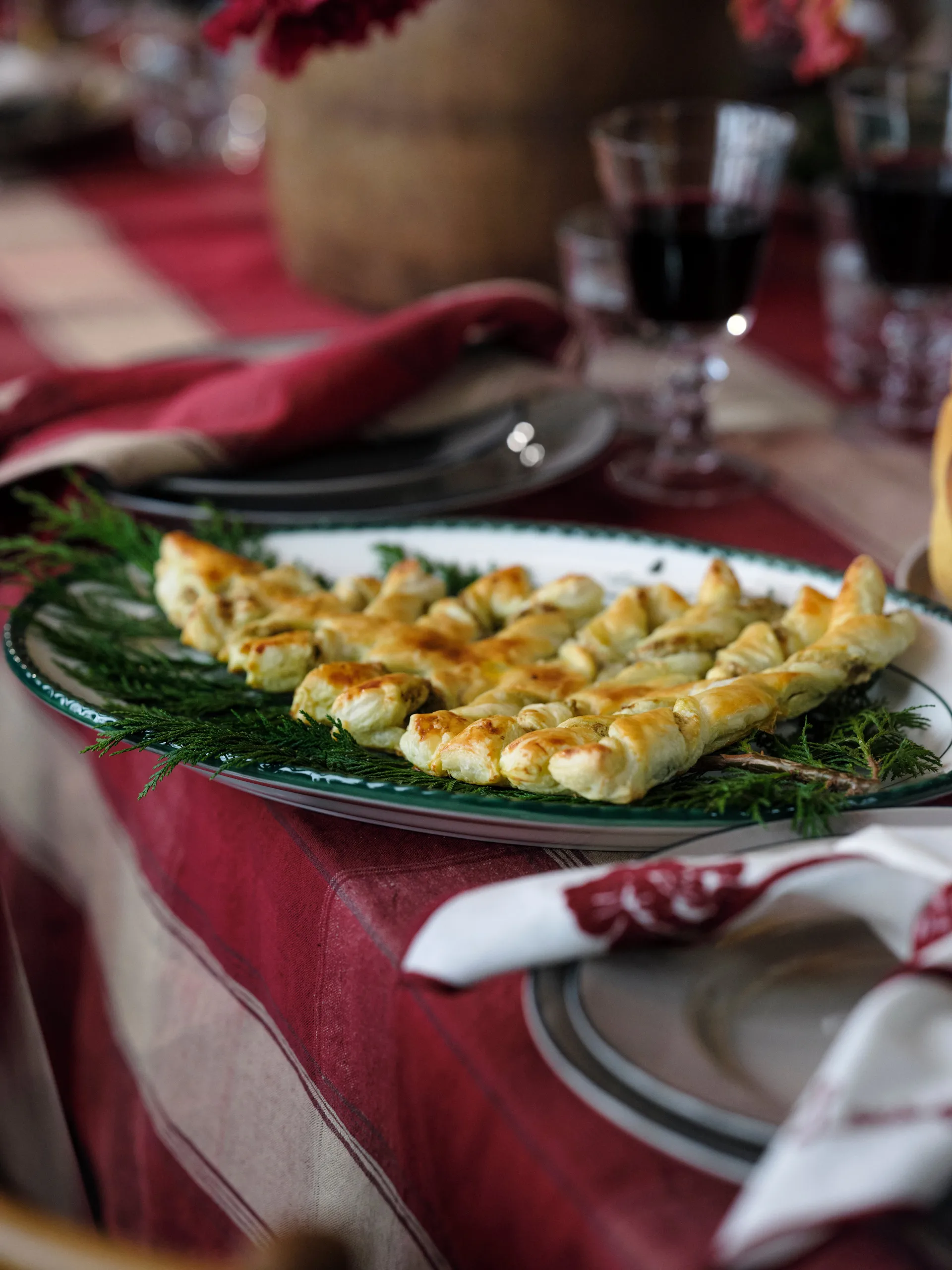 Mantel Checked linen-cotton 150x250 cm, Rojo-beige Lexington