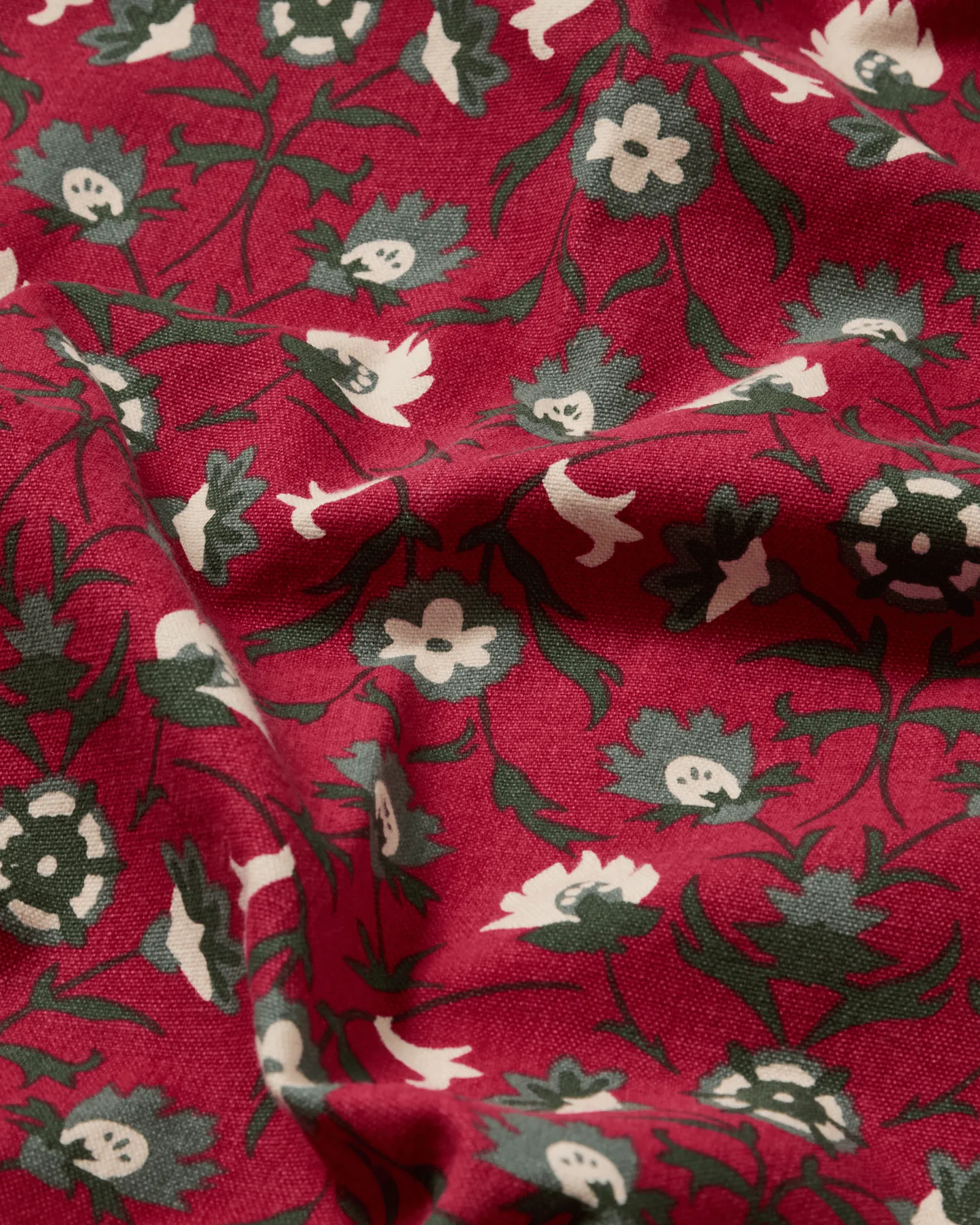 Mantel de algodón orgánico Flower printed, Red-beige-green, 150x250 cm Lexington