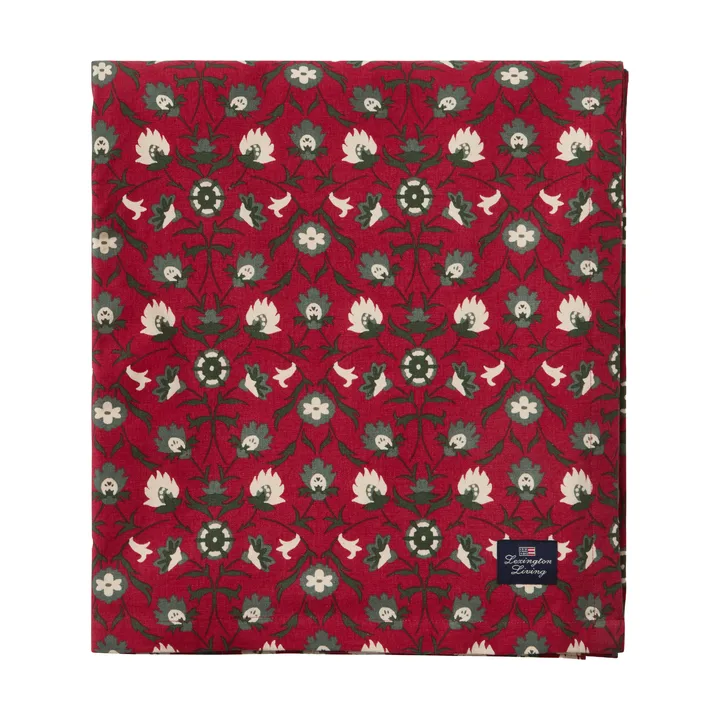 Mantel de algodón orgánico Flower printed - Red-beige-green, 150x350 cm - Lexington