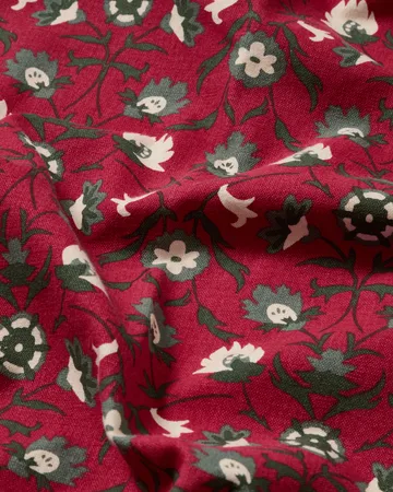Mantel de algodón orgánico Flower printed - Red-beige-green, 150x350 cm - Lexington