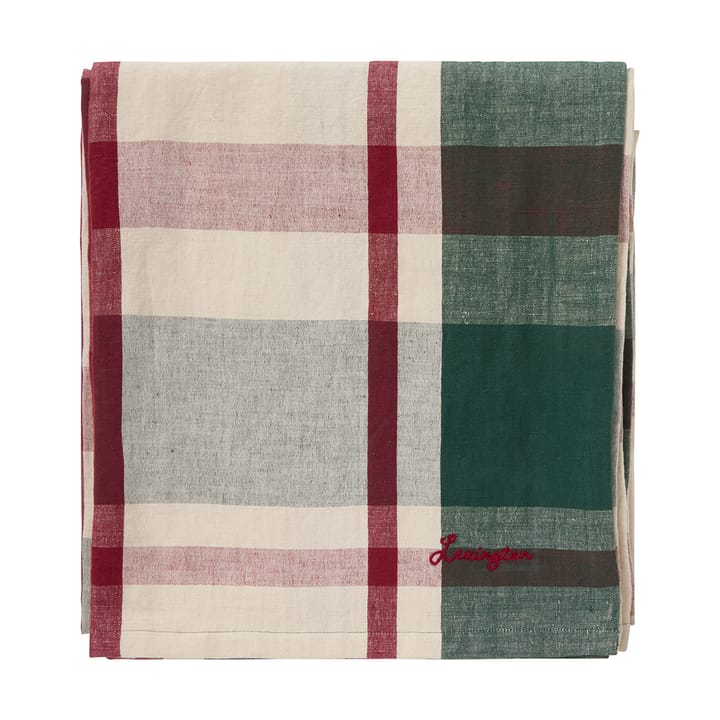 Mantel de lino/algodón Checked verde-rojo - 150x350 cm - Lexington