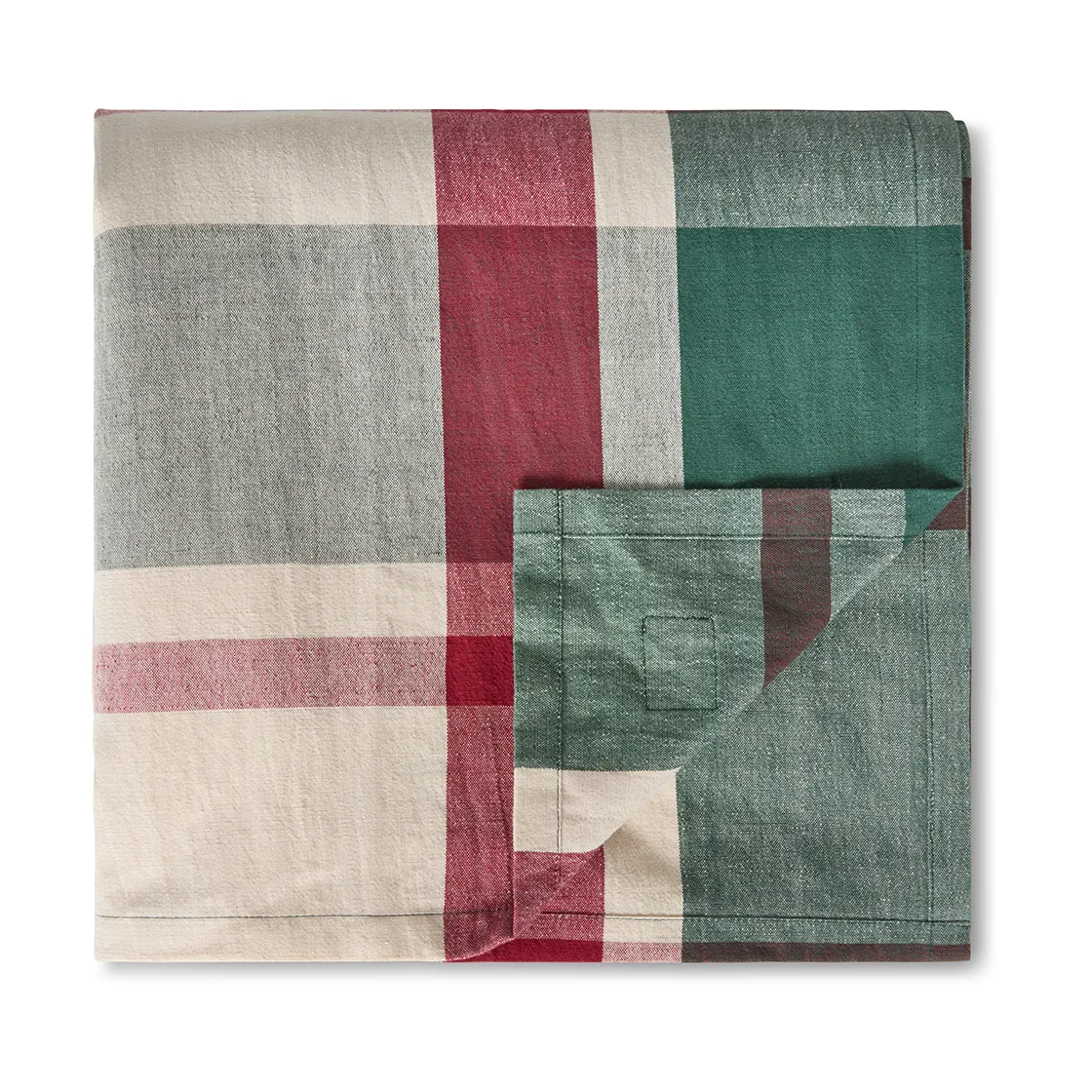 Mantel de lino/algodón Checked verde-rojo, 150x350 cm Lexington