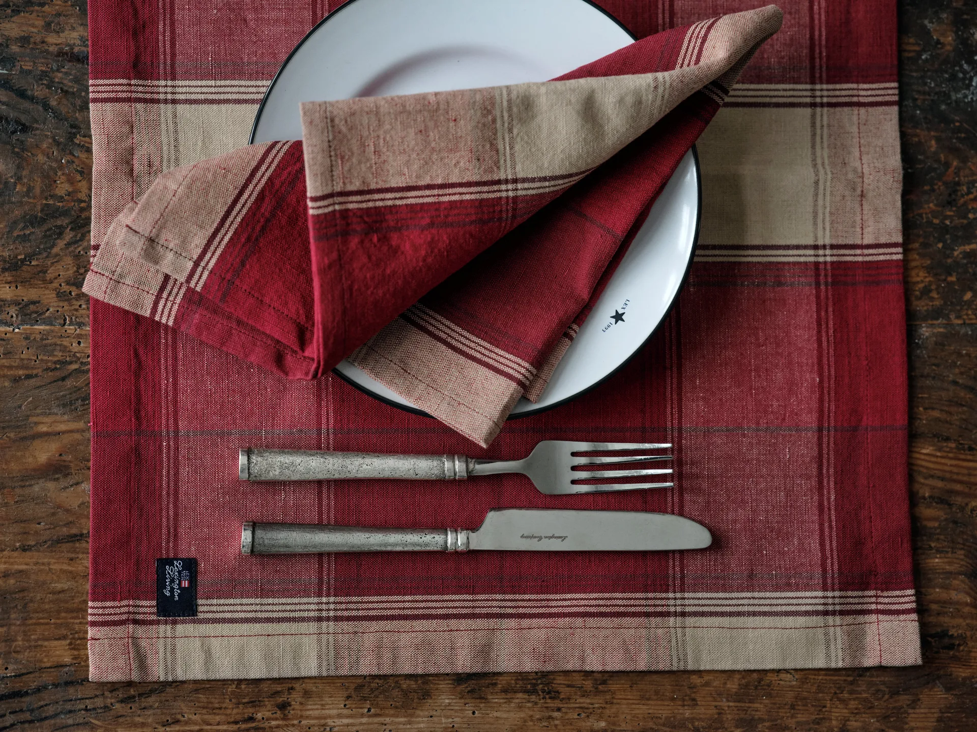 Mantel individual Checked linen-cotton 40x50 cm, Rojo-beige Lexington