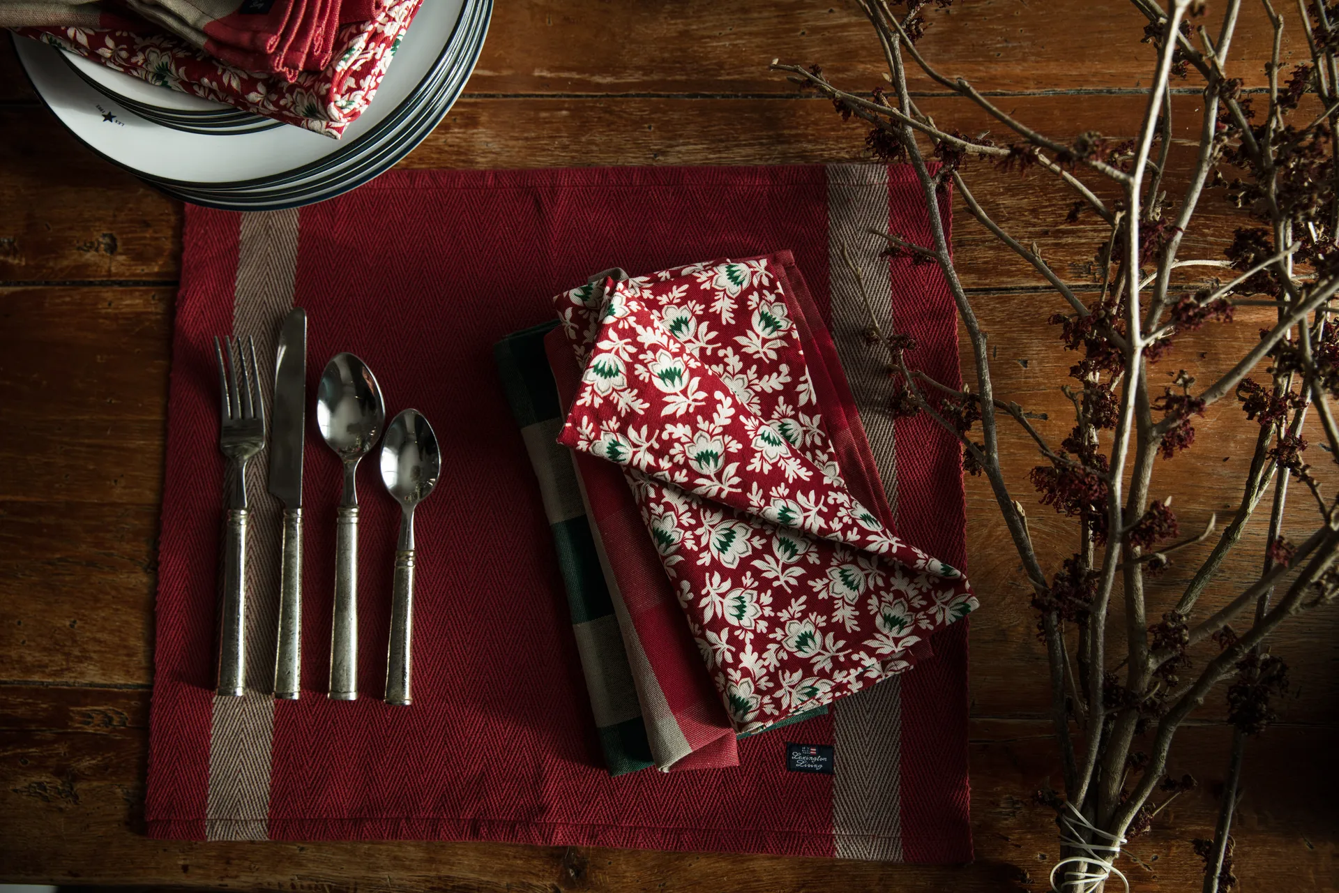 Mantel individual Herringbone with Stripes 40x50 cm, Red-beige Lexington