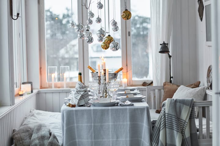 Mantel Pepita Check Cotton Linen 150x350 cm, White-light gray Lexington