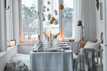 Mantel Pepita Check Cotton Linen 180x180 cm - White-light gray - Lexington