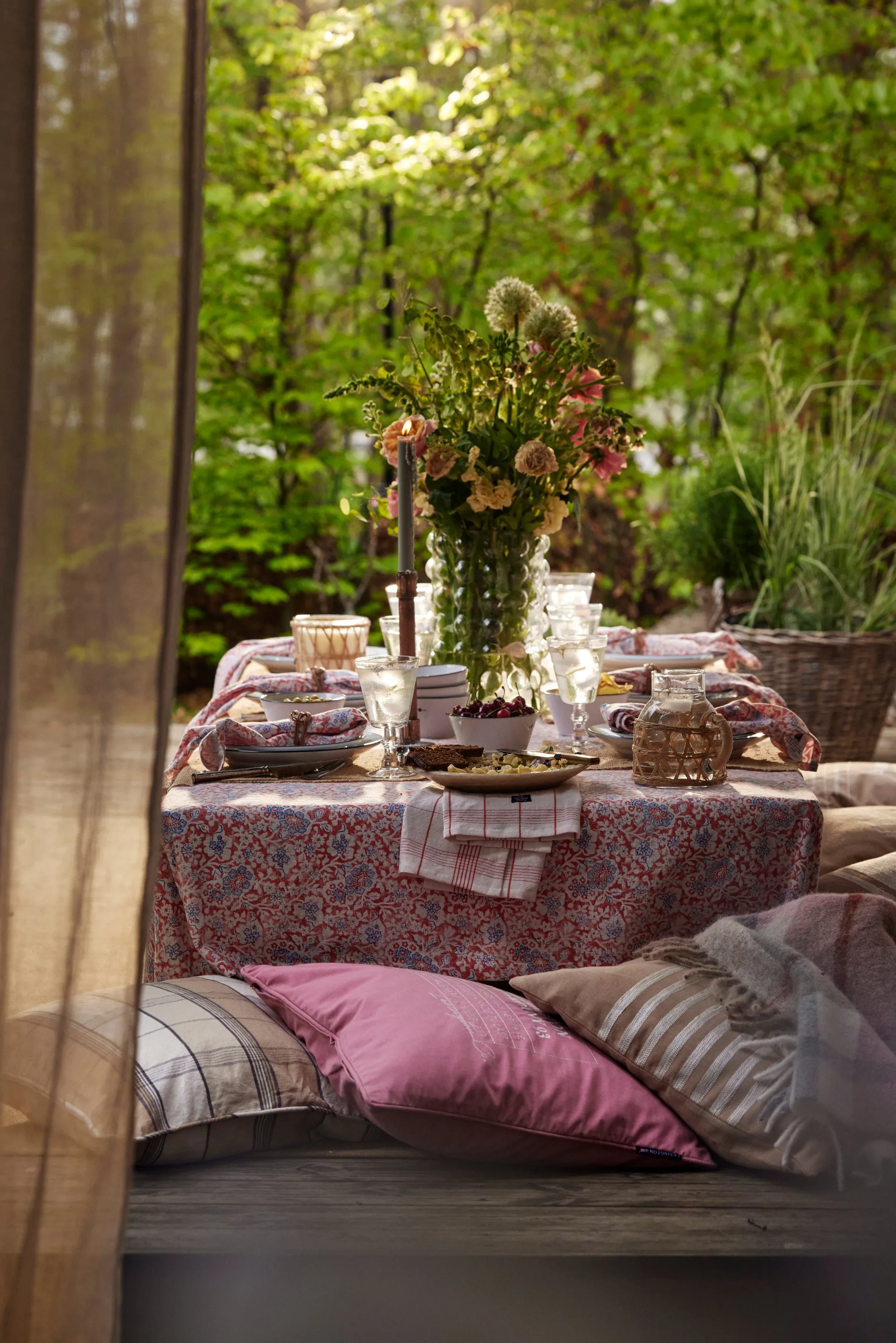 Mantel Printed Flowers Recycled Cotton 150x250 cm, Coral Lexington