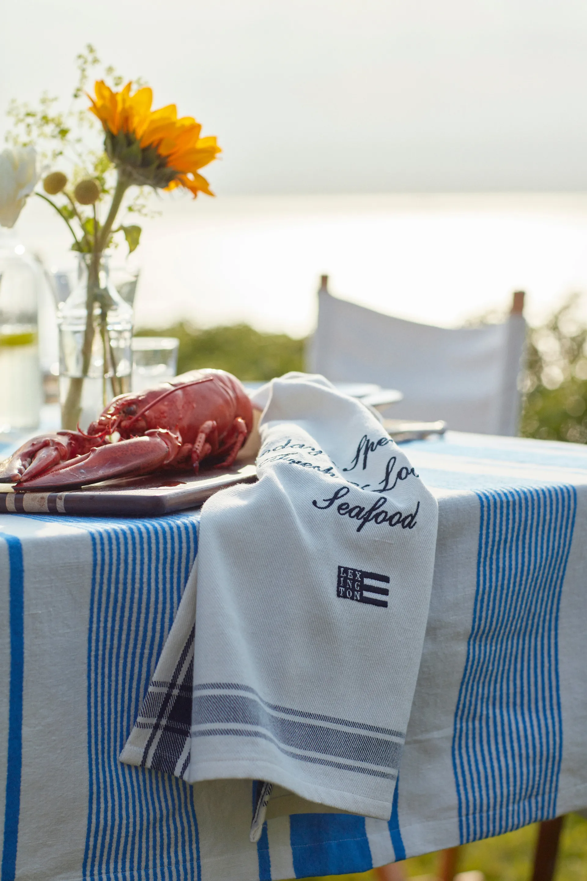 Mantel Striped Linen Cotton 150x250 cm, Azul-blanco Lexington