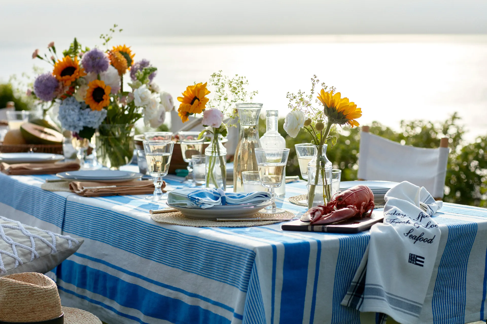 Mantel Striped Linen Cotton 150x250 cm, Azul-blanco Lexington