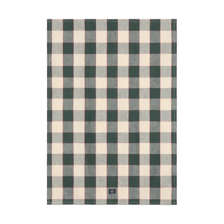 Paño de cocina de lino/algodón Checked 50x70 cm - Green-light beige-red - Lexington