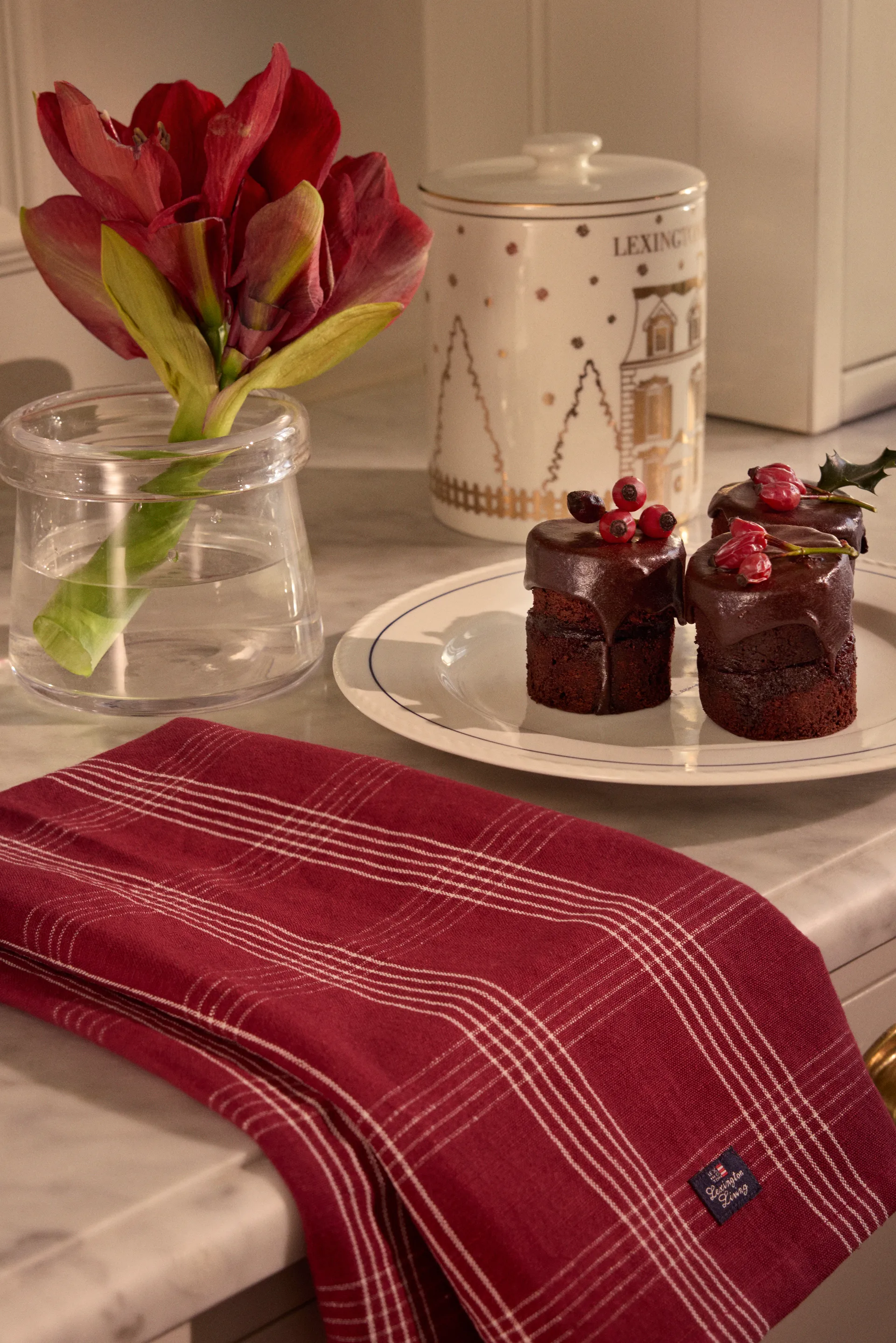 Paño de cocina de lino/algodón Checked 50x70 cm, Red-white Lexington