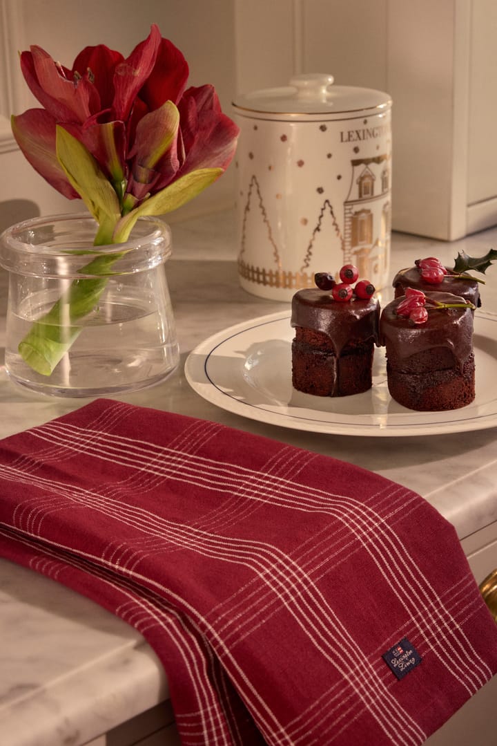 Paño de cocina de lino/algodón Checked 50x70 cm, Red-white Lexington