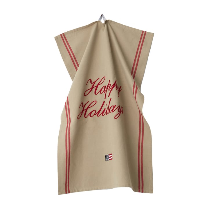 Paño de cocina Happy Holidays Embroidered 50x70 cm, Beige-rojo Lexington