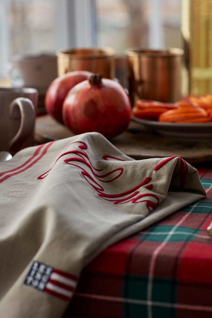 Paño de cocina Happy Holidays Embroidered 50x70 cm, Beige-rojo Lexington