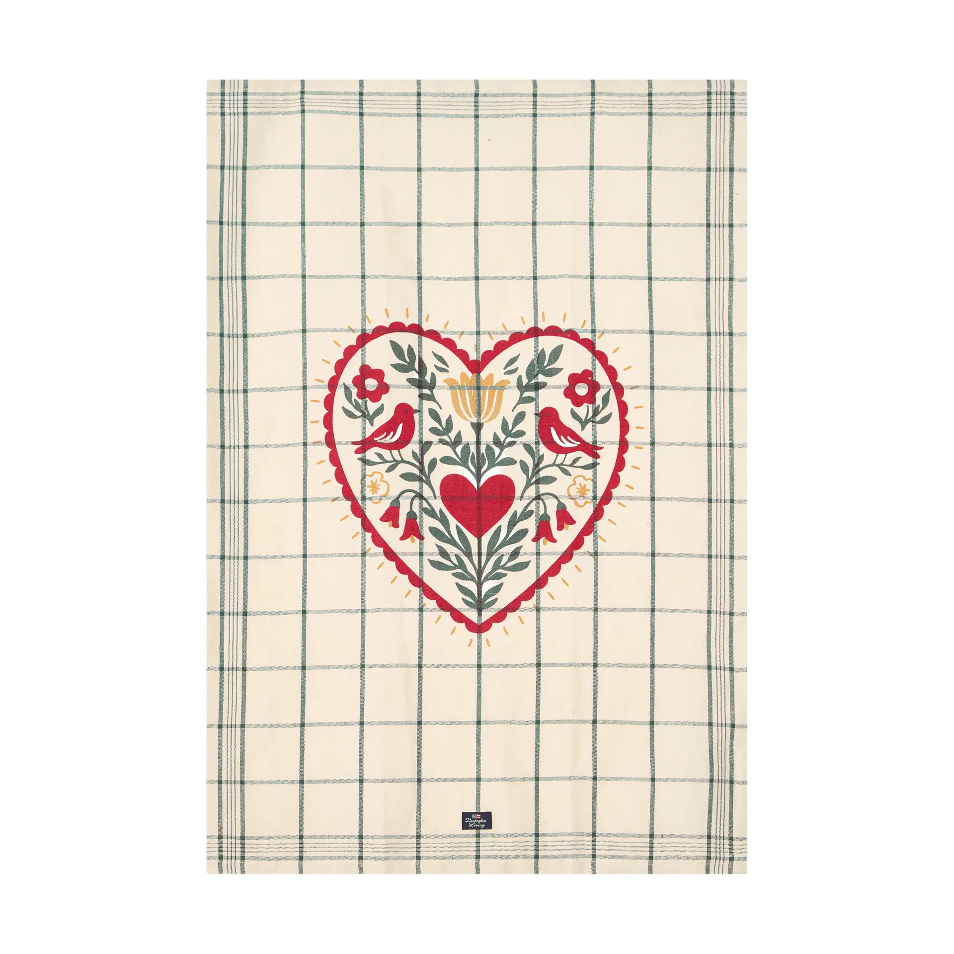 paño de cocina lino/algodón Heart , White-green-red, 50x70 cm Lexington