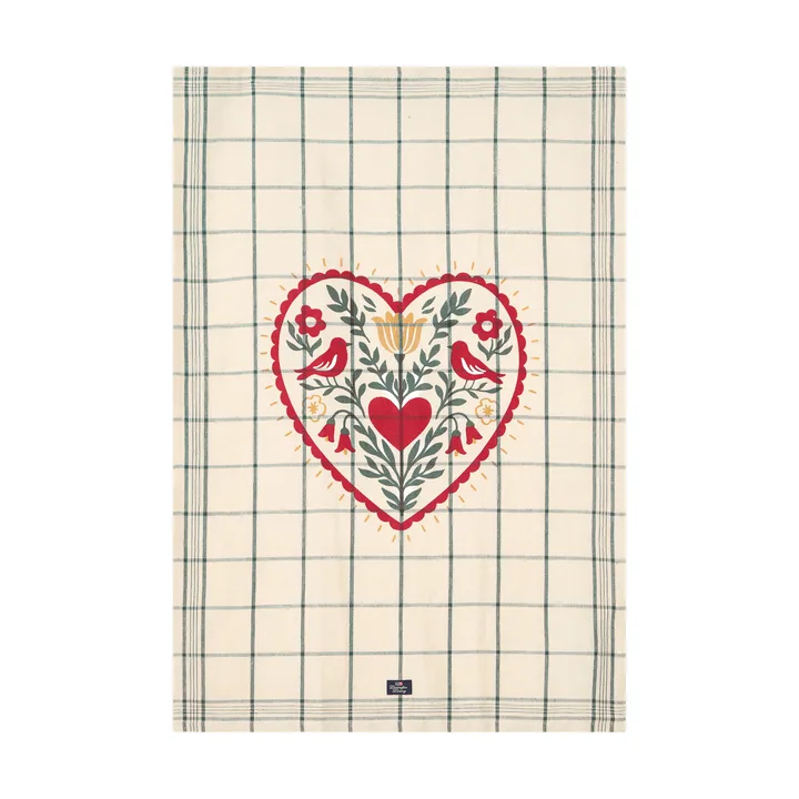paño de cocina lino/algodón Heart  - White-green-red, 50x70 cm - Lexington