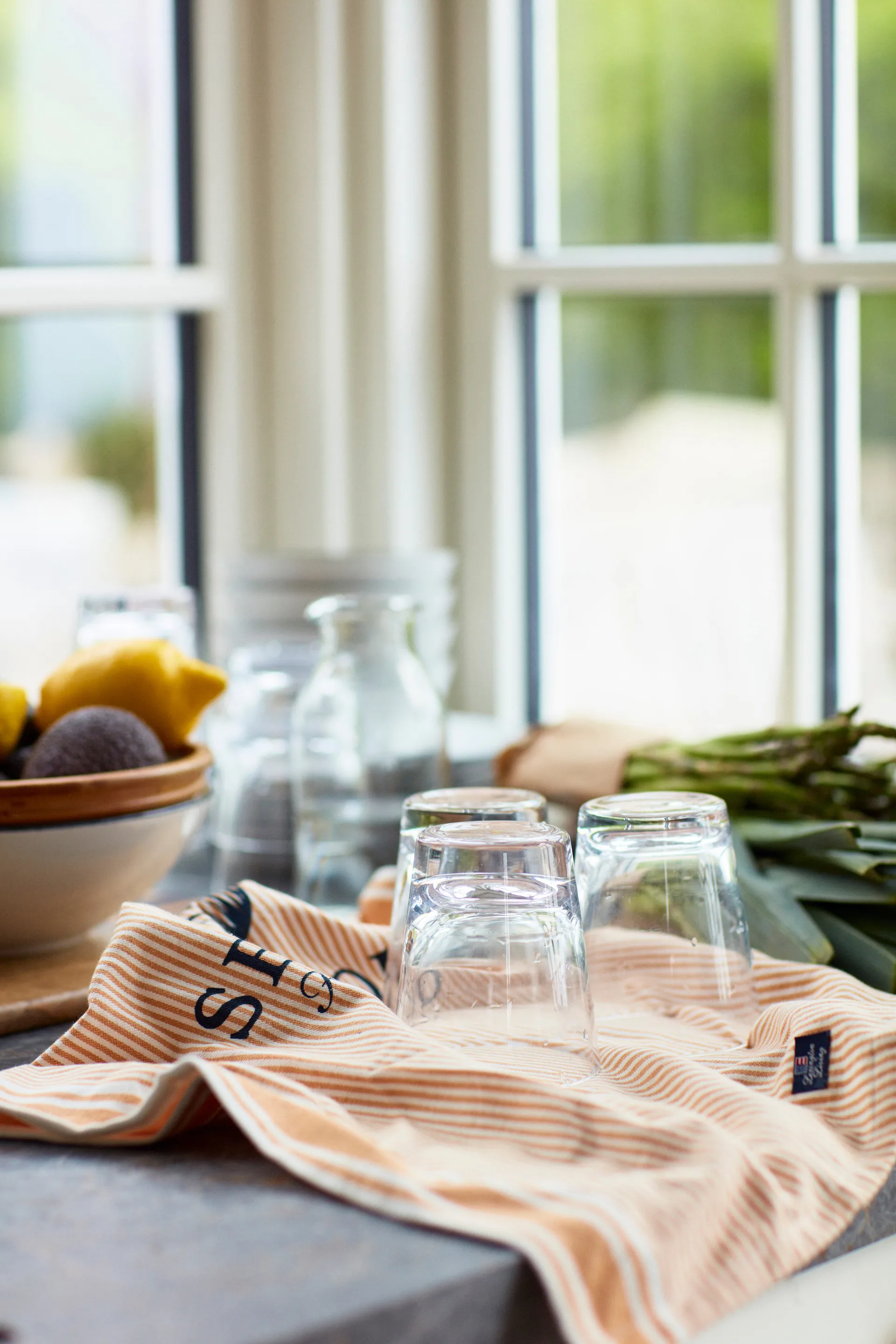 Paño de cocina Seafood Striped & Printed 50x70 cm, Beige-blanco Lexington