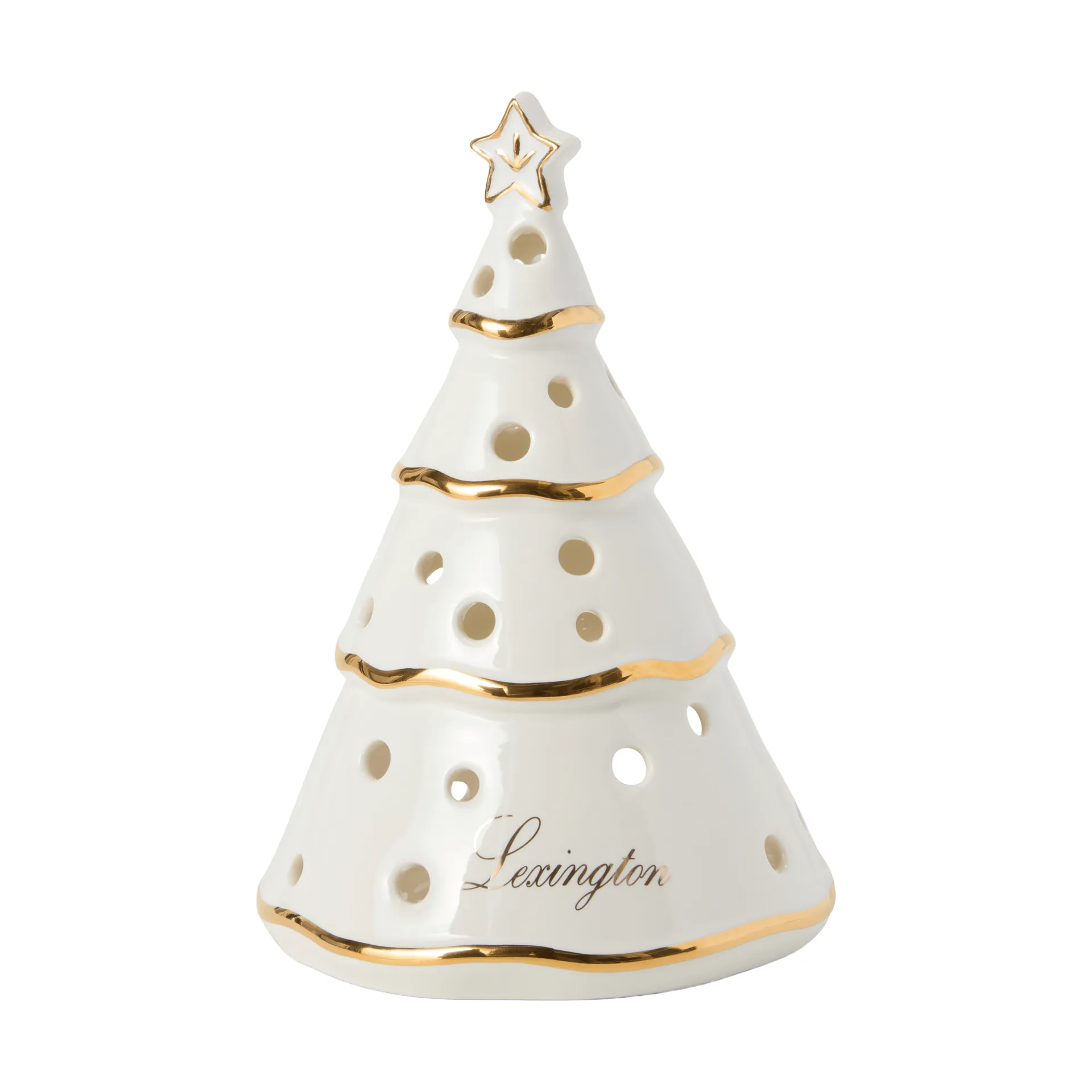 Portavelas Christmas Tree, White-gold, 16,5 cm Lexington