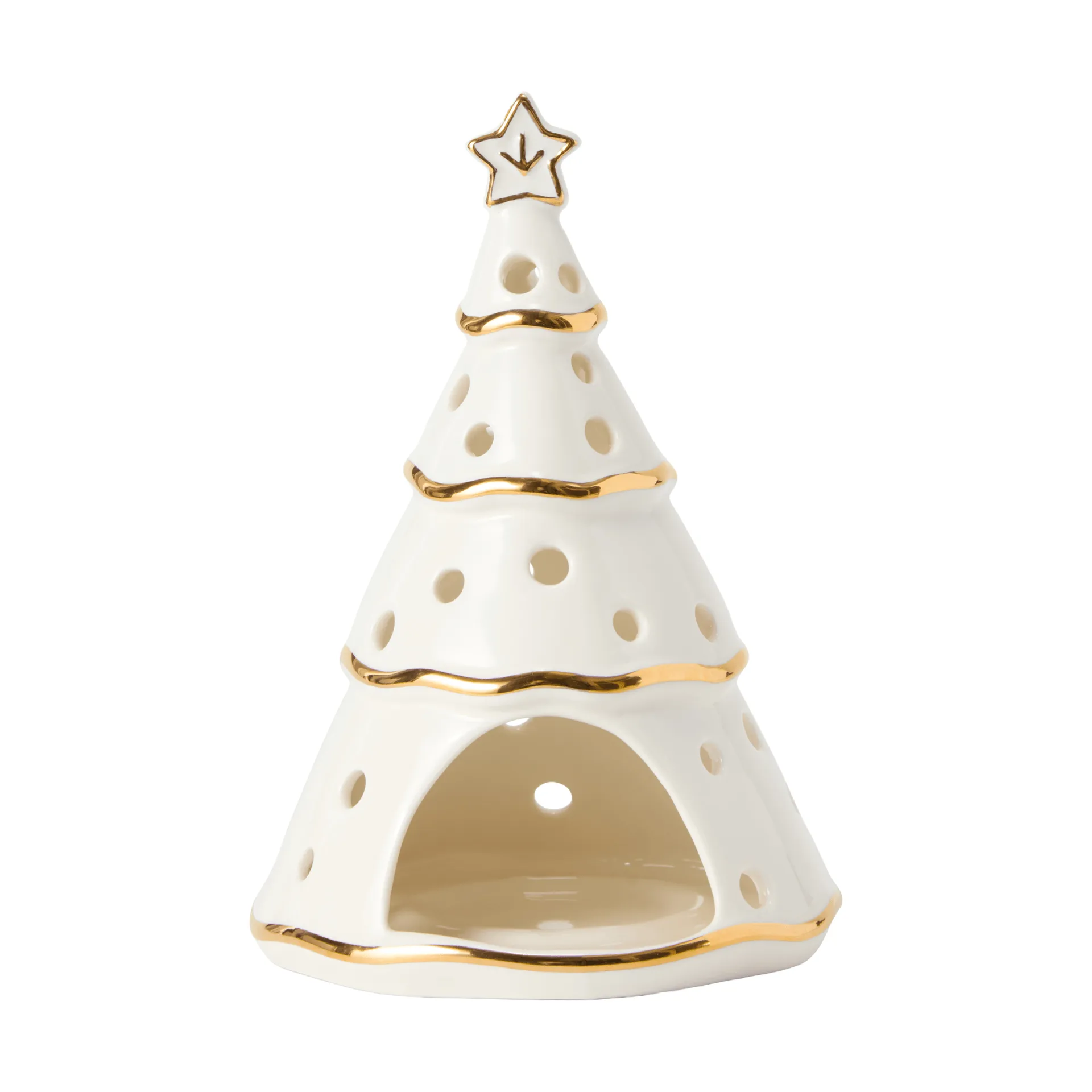 Portavelas Christmas Tree, White-gold, 16,5 cm Lexington
