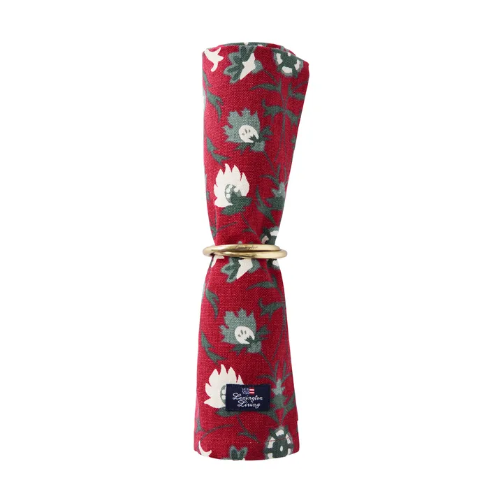 Servilleta de algodón orgánico Flower printed - Red-beige-green - Lexington