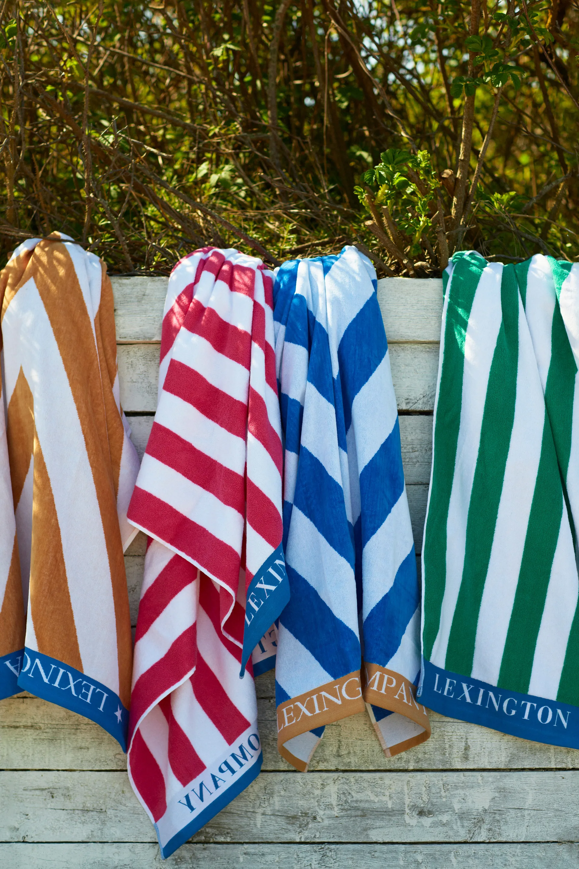 Toalla de playa Striped Cotton Terry 100x180 cm, Azul-blanco-verde Lexington