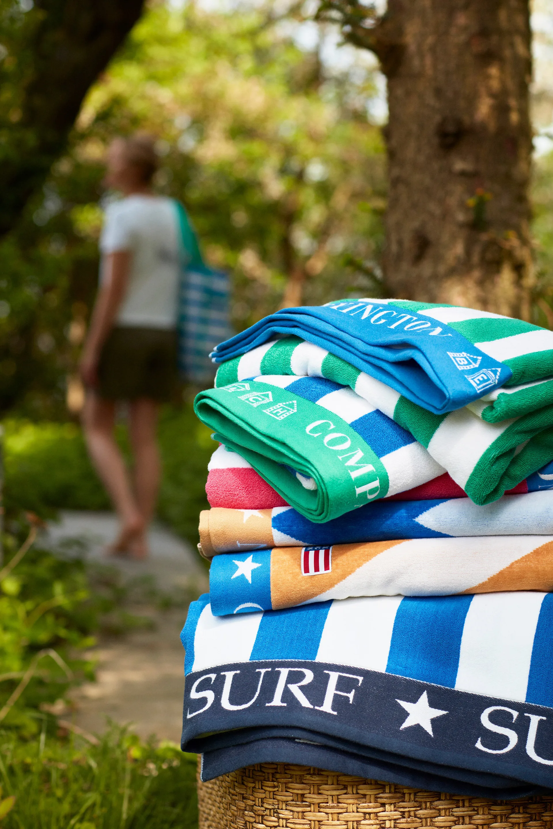 Toalla de playa Striped Family 200x180 cm, Azul-blanco Lexington