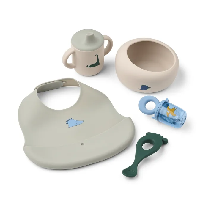Set de vajilla para bebés Mileah - Dino Roar/Dove blue - Liewood