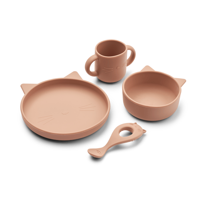 Vajilla de silicona Vivi 4 piezas - Cat dark rose - Liewood