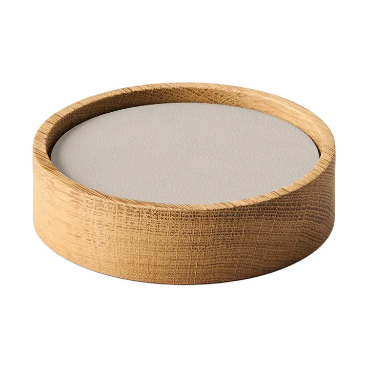 Set de posavasos Wood Box  - Nature-oak, circle, S, Nupo oyster white, 9 piezas - LIND DNA