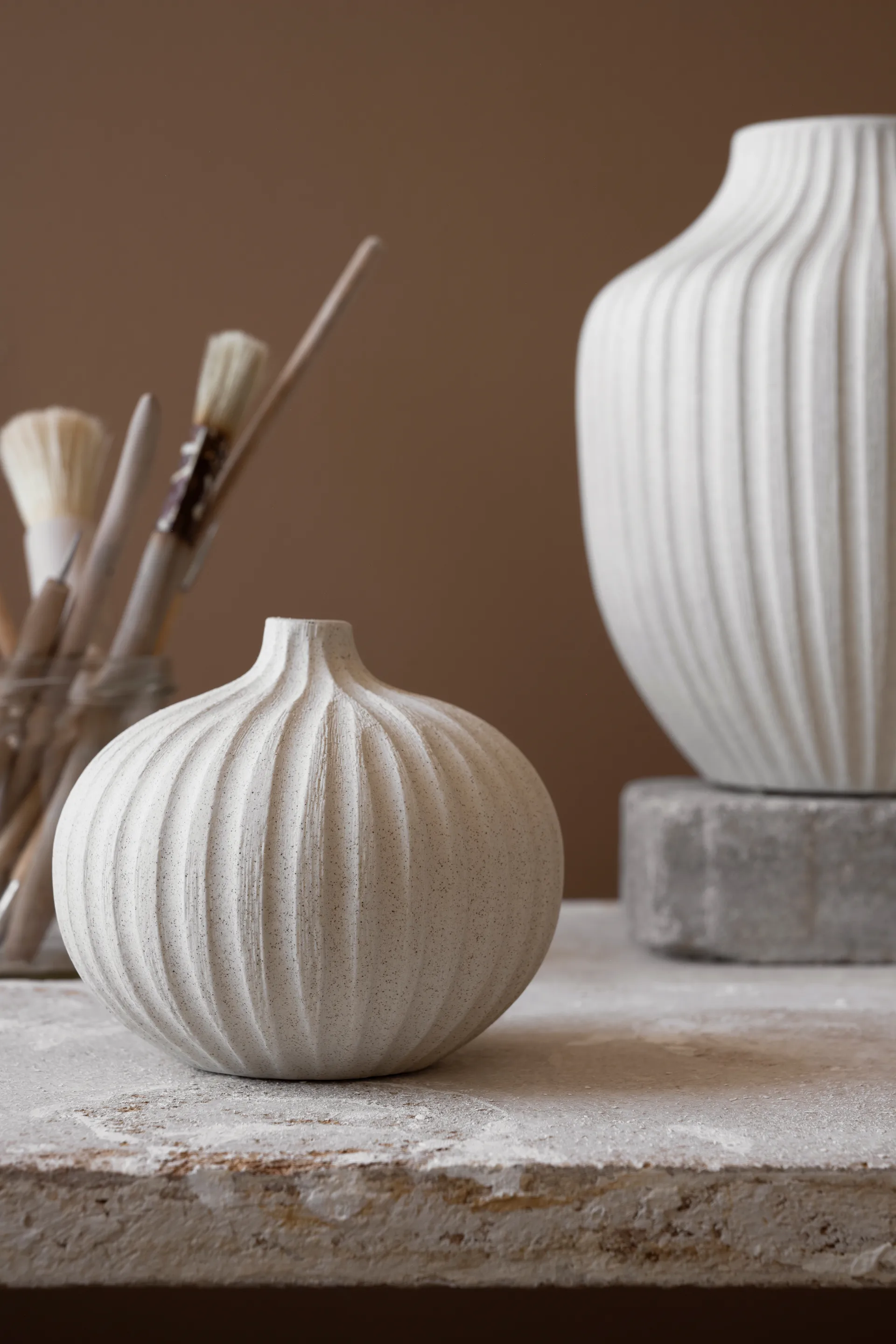 Jarrón Bari, Sand white light deep line, L Lindform