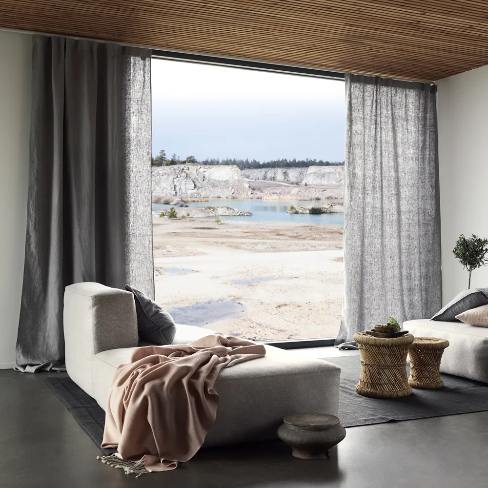 Cortina con banda West, Gris piedra claro Linum