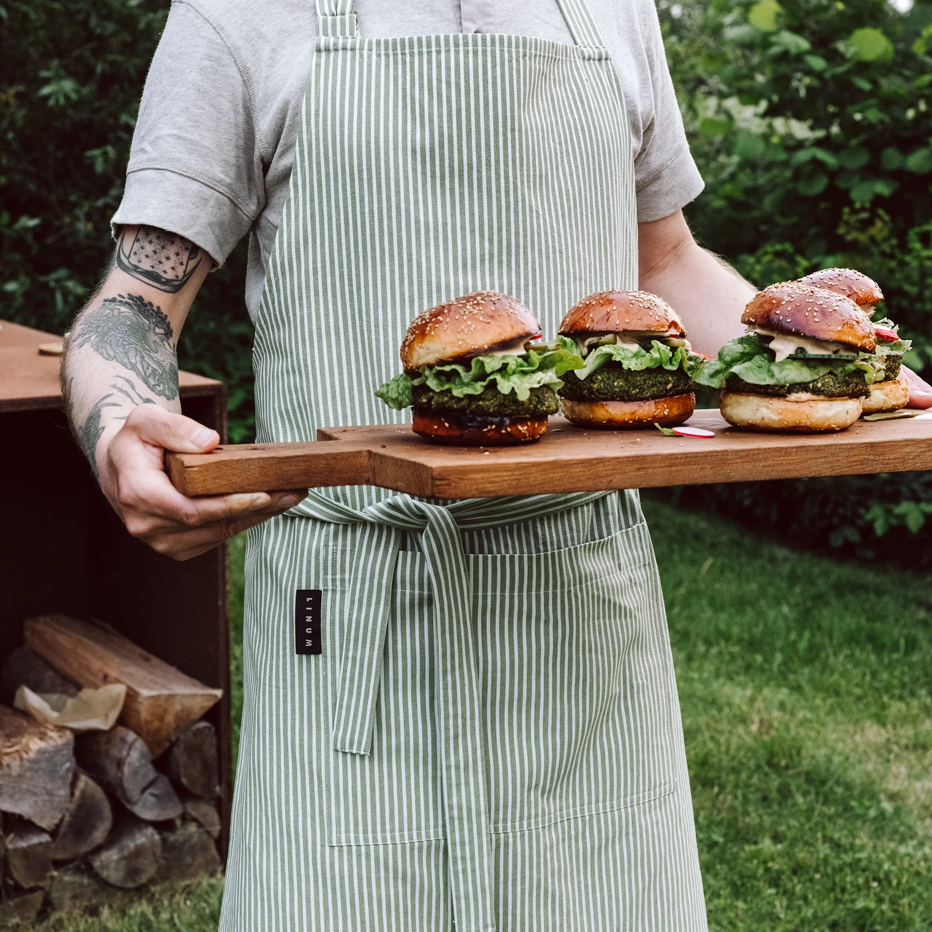 Delantal Emma, Verde musgo Linum