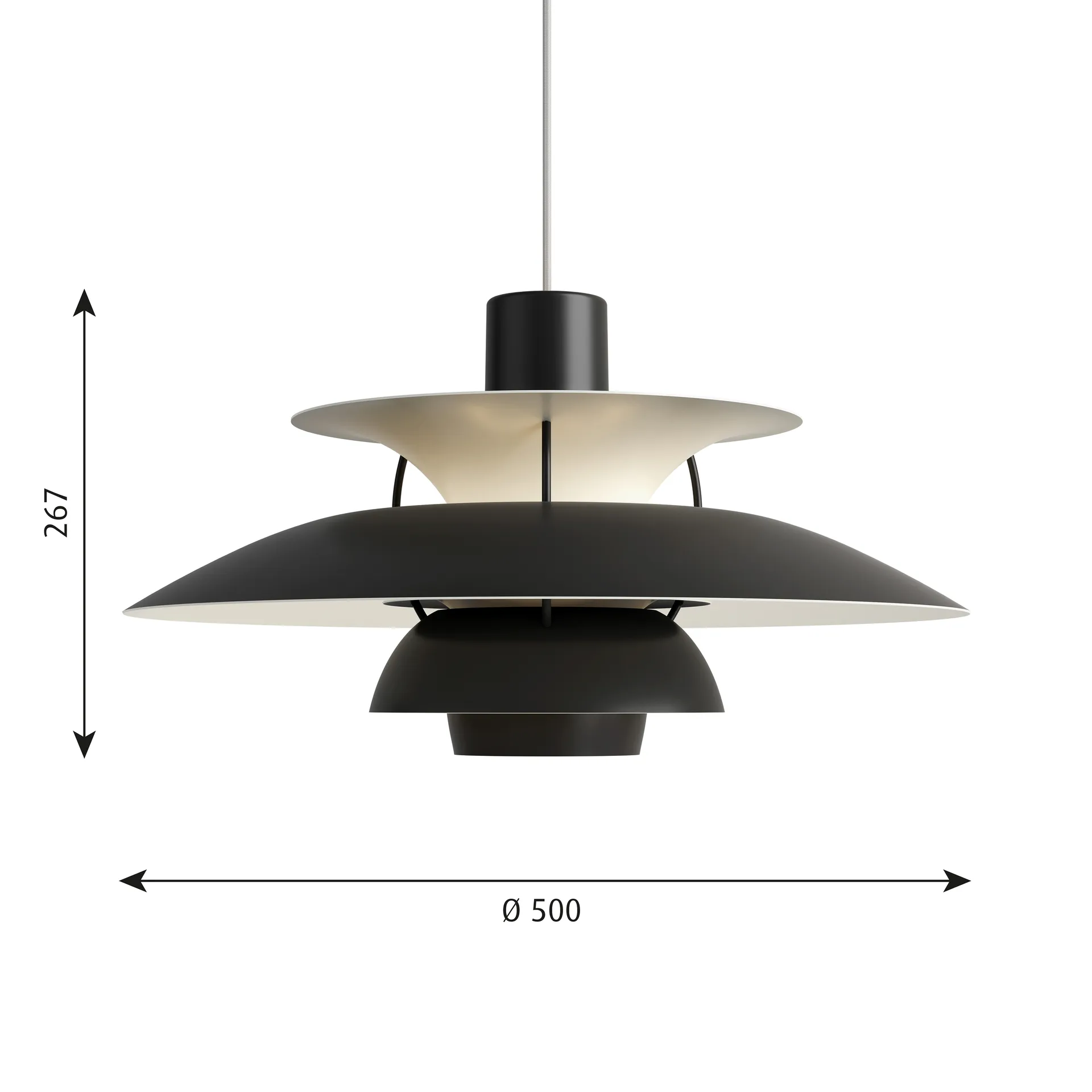Lámpara colgante PH 5, Ø500, Negro Louis Poulsen