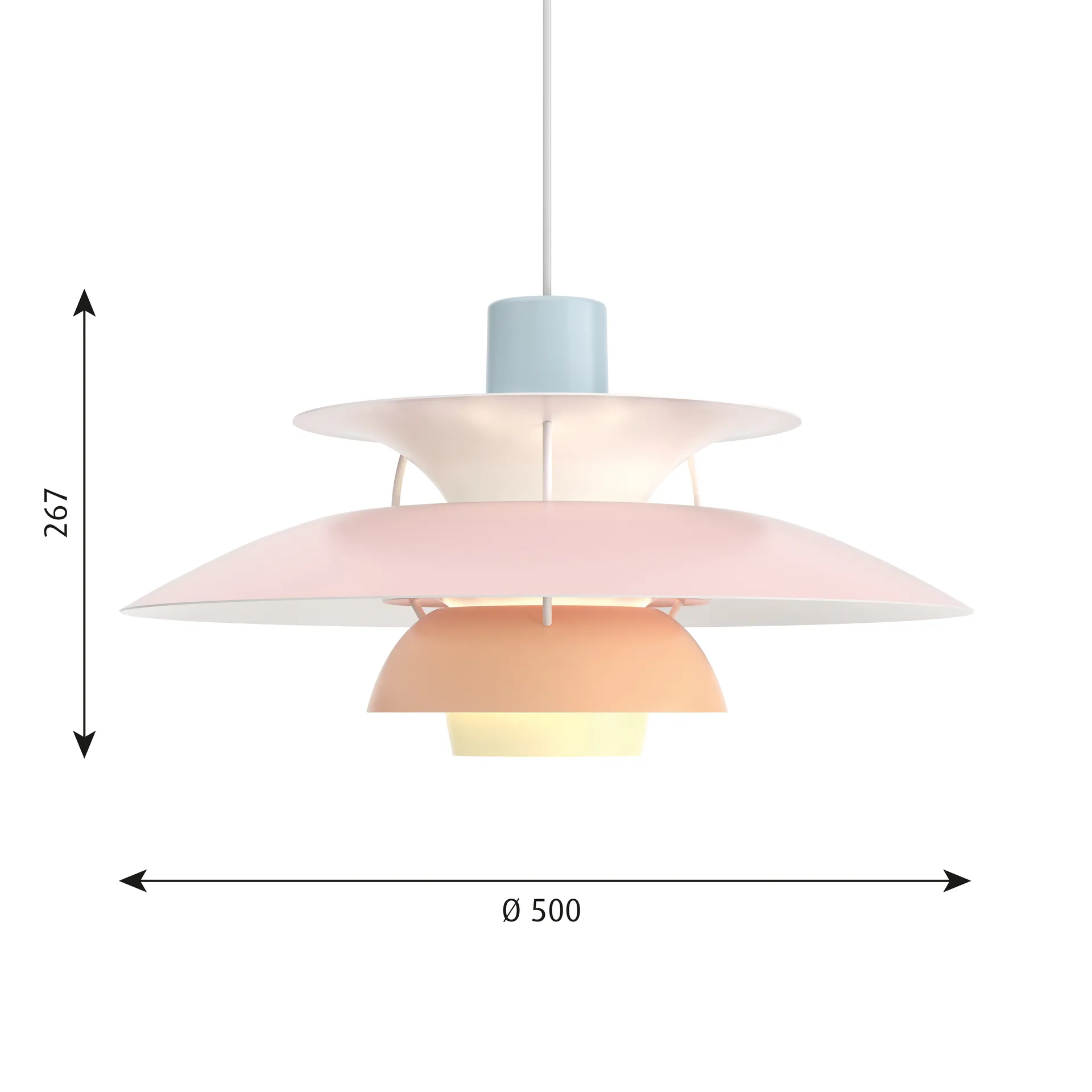 Lámpara colgante PH 5, Ø500, Pastel-azul-rosa-melocotón Louis Poulsen