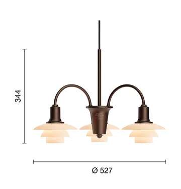 Lámpara de araña PH 1/1 Chandelier Centenary Edition  - Brass-dusty terracotta, 3 brazos - Louis Poulsen