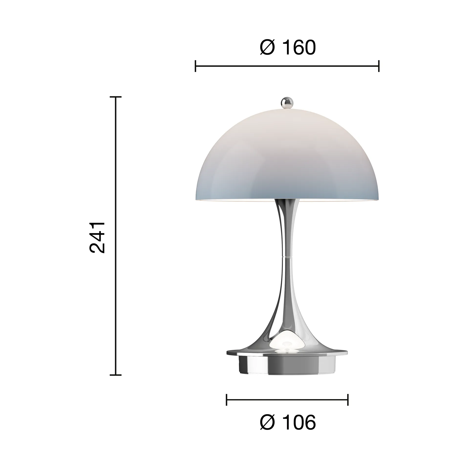 Lámpara de mesa Panthella 160 Portable v3, Chrome opal bluegrey Louis Poulsen