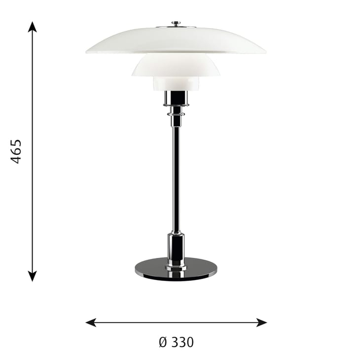 Lámpara de mesa PH 3½-2½ vidrio opal, Cromo Louis Poulsen