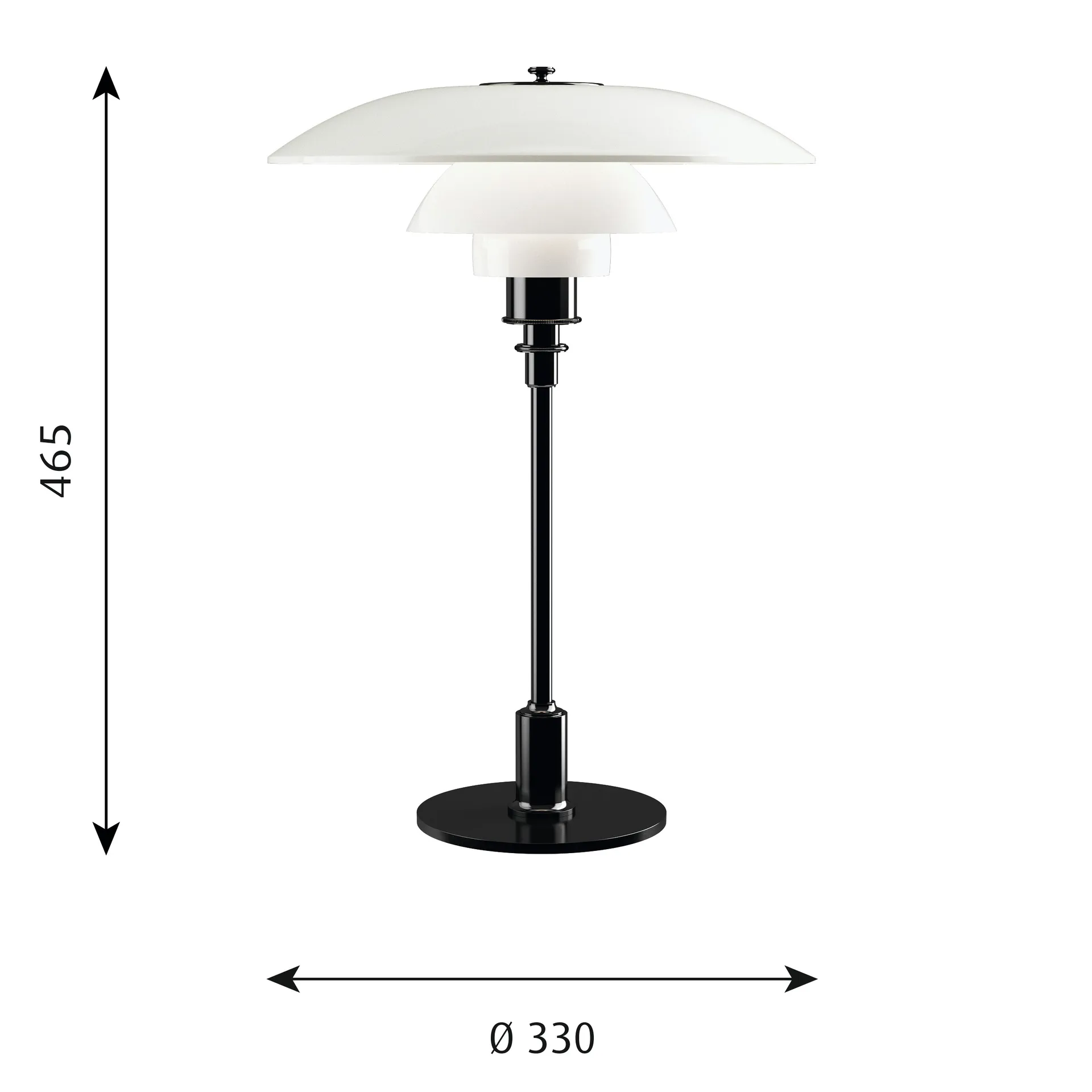 Lámpara de mesa PH 3½-2½ vidrio opal, Negro Louis Poulsen