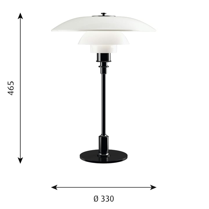 Lámpara de mesa PH 3½-2½ vidrio opal, Negro Louis Poulsen