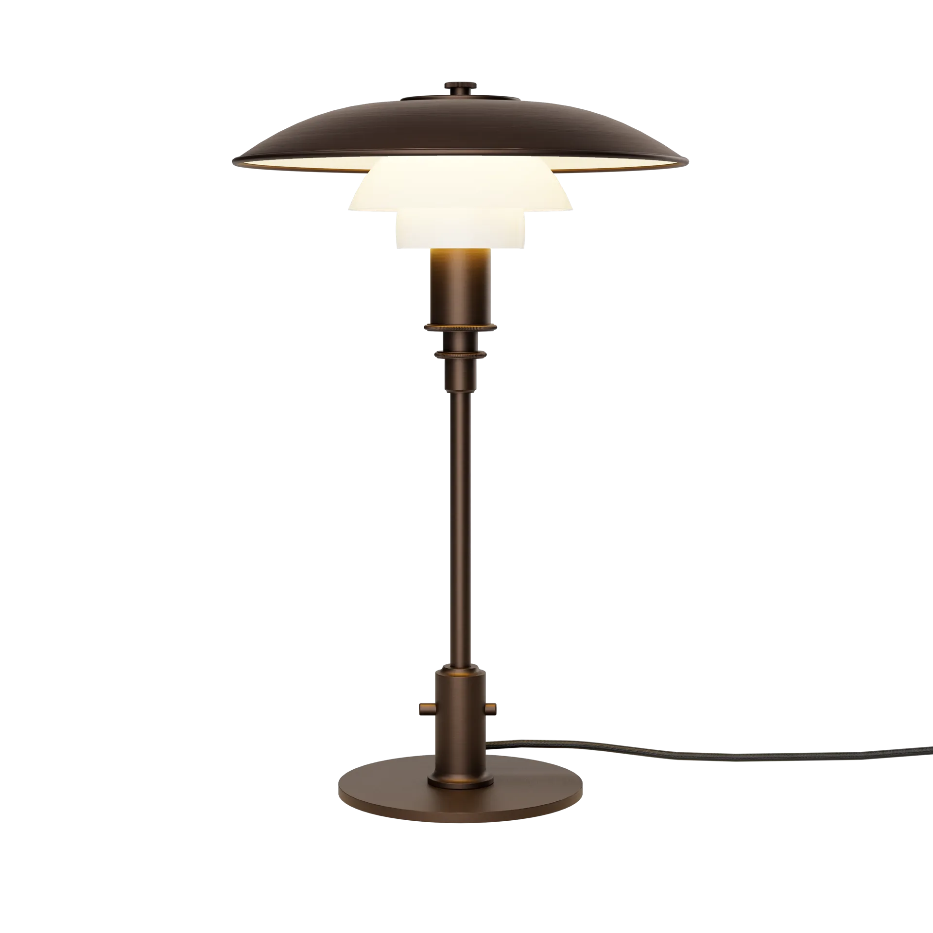Lámpara de mesa PH 3/2 Luna, Aged brass-vidrio opalino Louis Poulsen