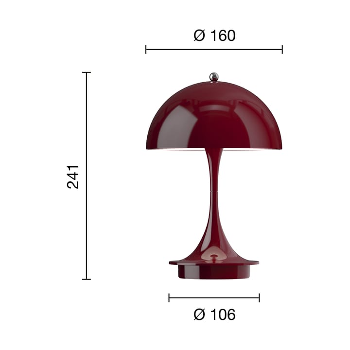Lámpara de mesa portátil Panthella 160, Opaque burgundy Louis Poulsen