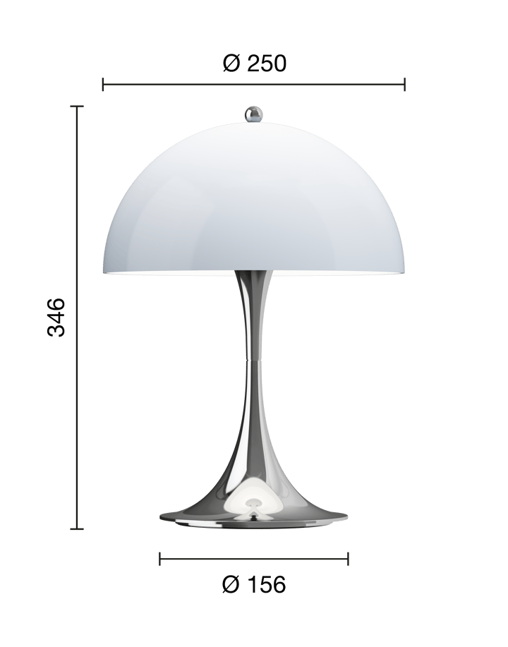 Lámpara de mesa portátil Panthella 250, Chrome opal blue grey Louis Poulsen