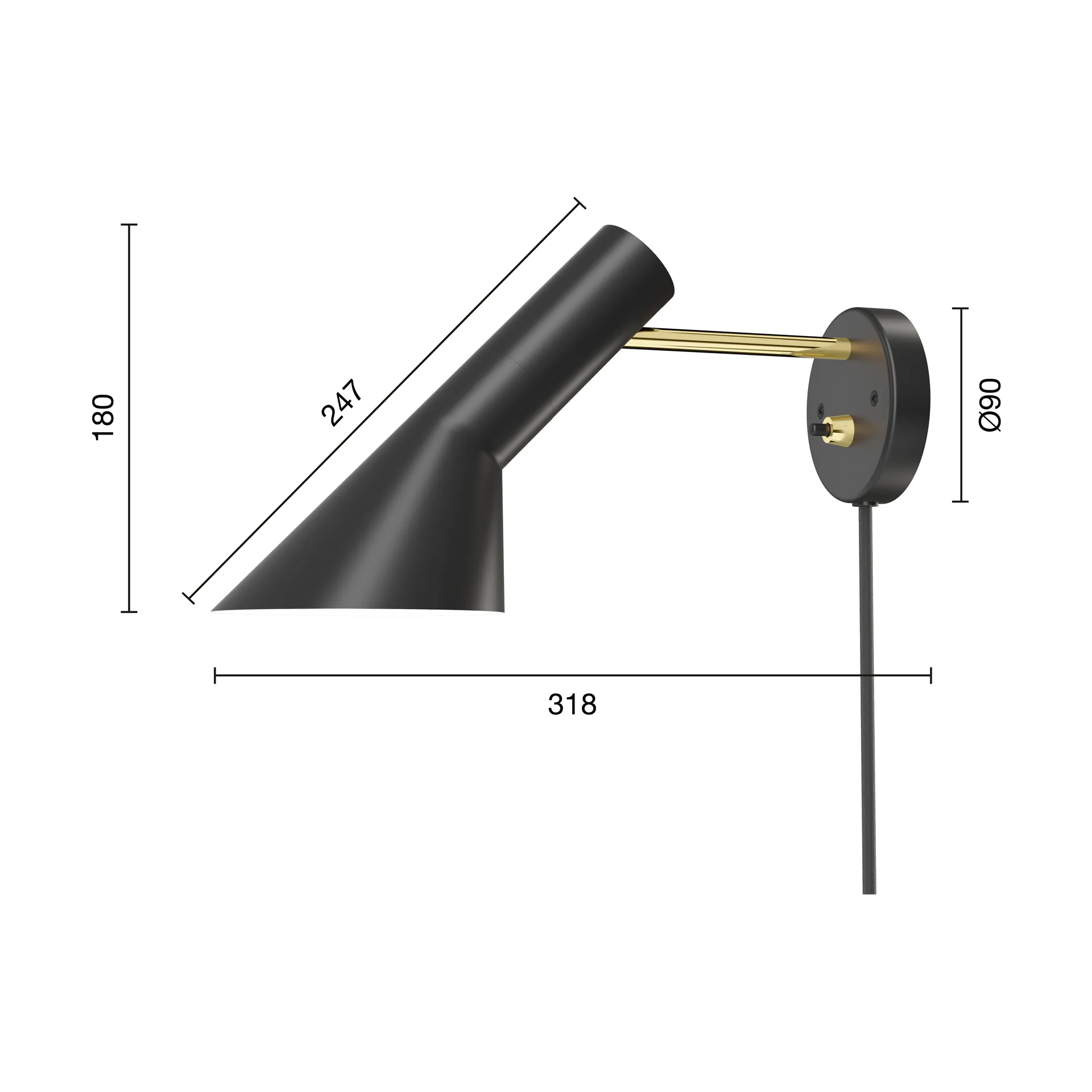 Lámpara de pared AJ, Brass-black Louis Poulsen