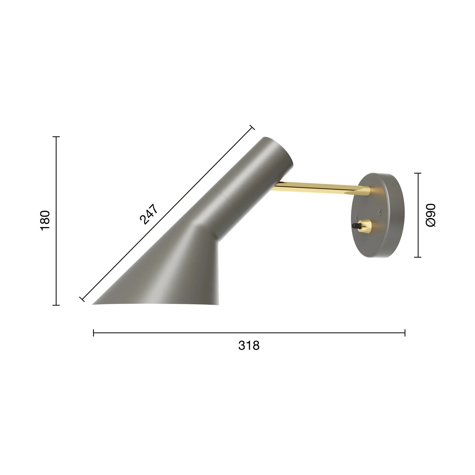 Lámpara de pared AJ instalación fija, Brass-warm grey Louis Poulsen