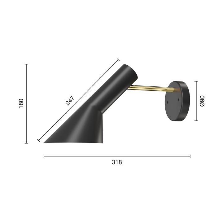 Lámpara de pared AJ instalación fija sin interruptor, Brass-black Louis Poulsen